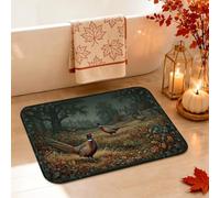 Tapis de salle de bain rustique avec motif de faisan et forêt d'automne | Thème forêt, tapis de bain, scène naturelle, décoration rustique, art de la faune, pendaison de crémaillère d'automne