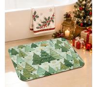 Tapis de salle de bain sur le thème de la forêt d'hiver 40,6 x 61 cm | Evergreen Tapis de toilette pour douche et WC Motif forêt dorée Thème hiver fantaisie Texture flanelle douce