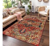 Tapis de salon 100 x 160 cm pour chambre à coucher, tapis antidérapant et doux à poils courts pour salle à manger, cuisine, décoration d'intérieur, style ethnique géométrique rétro, rouge, bleu