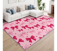 Tapis de Salon 100 x 160 cm Vintage Nœuds Roses Tapis Antidérapant | Romantique Cœurs Ajourés Poils Ras Doux Tapis Lavable Moquette pour Chambre Bureau Cuisine Intérieure Paillasson