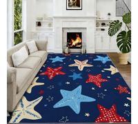 Tapis De Salon 120 x 170 cm Étoiles De Mer Rouges Et Bleues Tapis De Couloir, Minimalisme Paillasson Antidérapant Moquette Lavable Intérieur pour Chambre De Garçon
