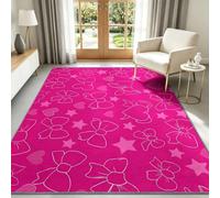 Tapis De Salon 120 x 170 cm Nœud Rose Cœur Étoiles Tapis De Couloir, Damier Dessin Animé Chambre Décor Paillasson Antidérapant Moquette Lavable Confortable Intérieur pour Coucher Bureau Hôtel