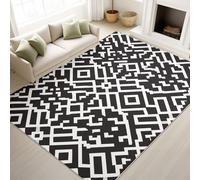 Tapis de Salon 140 x 200 cm, Antidérapant Et Lavable en Machine Tapis, Poil Ras Abstrait Minimaliste Tendance Illusion d’Optique Texture Grille Géométrique Tapis pour Salon, Chambre à Coucher
