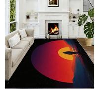 Tapis De Salon 140 x 200 cm Planète Au Coucher De Soleil Astronaute Tapis De Couloir, Affiche De Science-Fiction Antidérapant Poils Courts Moquette Confortable pour Chambre D’Homme Bureau