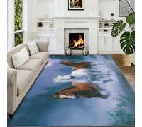 Tapis De Salon 140 x 200 cm Scène De Neige Chevaux Tapis De Couloir, Photographie Animalière Antidérapant Poils Courts Moquette Confortable pour Salon Amateur D’Animaux