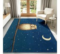 Tapis De Salon 180 x 240 cm Lune Étoiles Hibou Tapis De Couloir, Ciel Étoilé Dessin Animé Chambre Décor Paillasson Antidérapant Moquette Lavable Confortable Intérieur pour Coucher Bureau Hôtel