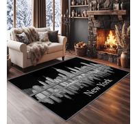 Tapis de Salon 180 x 240 cm Vintage New York Manhattan Tapis Poils Courts | Tapis Antidérapant Urbain Architecture Gratte-Ciels Lavable en Machine Moquette pour Chambre Bureau Cuisine Entree