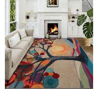Tapis De Salon 60 x 90 cm Arbre De La Vie Feuilles en Spirale Tapis De Couloir, Bohème Antidérapant Poils Courts Moquette Confortable pour Chambre Salon