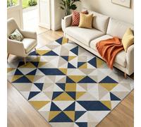 Tapis de Salon 60 x 90 cm, Beige Clair Moderne Géométrique Poil Ras Tapis | Losanges Triangles Mosaïque Motif De Bambou Doux Lavable en Machine Tapis Dos Antidérapant pour Chambre Entrée Couloir Bureau