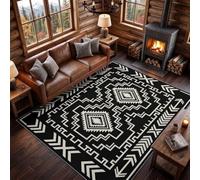 Tapis de Salon 60 x 90 cm, Noir Classique Style Ethnique Poil Ras Tapis | Géométrique Losanges Flèches Chevron Doux Lavable en Machine Tapis Dos Antidérapant pour Chambre Entrée Couloir Bureau Bebe