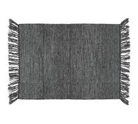 Tapis de salon à franges 60x90 cm PENJAB viscose et laine noir Charbon