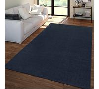 Tapis de salon à poils courts uni design moderne et intemporel 140 cm x 200 cm x 12 mm Rectangulaire Bleu marine