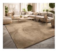 Tapis de salon à poils courts uni design moderne lavable 60 cm x 100 cm x 14 mm Dunkelbeige Läufer