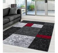 Tapis de salon - CARPETTEX - Moderne - Carreaux - Rouge - Poil court - Découpe de contours - 200 x 290 cm