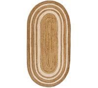 Tapis de salon et chambre HAMID -Tapis Ovale Naturelle Blanc Alhambra -100% Fibre de Jute Naturelle -Tissé à la Main -70 x 140 cm