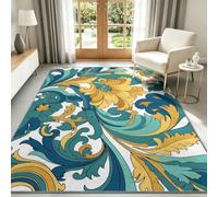 Tapis de Salon Fleurs Tourbillon Baroque 120 x 170 cm Garçons Filles Adolescents, Art Luxe Tapis de Chambre 3D Imprimé Flanelle Lavable Moquette Coucher Cuisine Bureau