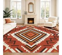 Tapis de Salon Lavable en Machine 140 x 200 cm Tapis antidérapant, Tapis de Chambre Américain Vintage Géométrique Motif pour Le Salon, l'entrée, la Chambre et la Cuisine