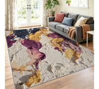 Tapis de Salon Lavable en Machine 160 x 230 cm, Peinture à l'Huile Faible Poil Antidérapant avec Vintage Blocs de Couleur Abstrait Tapis Chambre pour la Chambre à Coucher, Le Bureau à Domicile, Beige