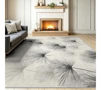 Tapis de Salon Lavable en Machine 60 x 90 cm, Tapis Poils Courts Antidérapant et Doux Imprimé Floral, Moquette Motif Minimaliste Pissenlit pour Chambre Bureau Cuisine, Gris Clair