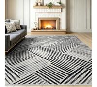 Tapis de Salon Lavable en Machine 80 x 150 cm, Tapis Poils Courts Antidérapant et Doux Imprimé Minimaliste Géométrique, Moquette Motif Vieilli Coups de Pinceau pour Chambre Bureau Cuisine, Gris