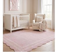 Tapis de Salon - Little Tree - 200x300 cm - à Poils Courts - Motif Vagues Modernes - Lavable en Machine et Antidérapant - Rose