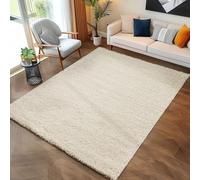 Tapis de salon monochrome à poils longs, moderne et moelleux, Couleur: Crème, Taille: 160x230 cm