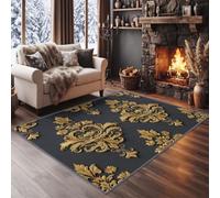 Tapis de Salon Motif Rameau Baroque 160 x 230 cm Garçons Filles Adolescents, Damas Luxe Tapis de Chambre 3D Imprimé Flanelle Lavable Moquette Coucher Cuisine Bureau