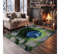 Tapis de Salon Photographie Nature 120 x 170 cm, Bassin Pierre Rond/Puits Tapis Poils Courts Lavable Moderne, Décoratif Antidérapant et Doux pour Salon Chambre et Bureau