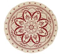 Tapis de salon rond 120 cm PATIO blanc motif mandala orange terracotta
