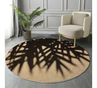 Tapis de Salon Rond à Poils Courts Ø 200 cm Tapis de Sol Décoration Plantes Tropicales Doux Descente de Lit Feuilles Palmier Lumière Et Ombre Antidérapant pour Chambre Terrasse Salle à Manger, Kaki