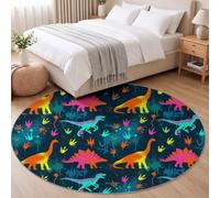 Tapis de Salon Rond Moderne, Motif Animal Dinosaure pour Chambre d'enfant | Tapis Rond Silhouette De Dinosaure Néon Antidérapant Doux et Moelleux pour Salle à Manger Chambre Canapé, Diamètre 180 cm