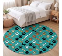 Tapis de Salon Rond, Motif Animal Dessin Animé pour Chambre d'enfant | Tapis Rond Empreinte De Patte De Chien Os Antidérapant Doux et Moelleux pour Salle à Manger Chambre Canapé, Diamètre 180 cm