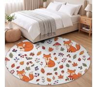 Tapis de Salon Rond, Motif Animal Renard Dessin Animé pour Chambre d'enfant | Tapis Rond Renard Orange Champignon Antidérapant Doux et Moelleux pour Salle à Manger Chambre Canapé, Diamètre 180 cm