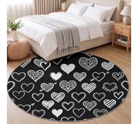 Tapis de Salon Rond, Motif Cœur Dessiné À La Main pour Chambre d'enfant | Tapis Rond Cœur Graffiti Vintage Antidérapant Doux et Moelleux pour Salle à Manger Chambre Canapé, Diamètre 180 cm