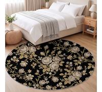 Tapis de Salon Rond, Plantes Et Fleurs Champêtre pour Chambre d'enfant | Tapis Rond Rose Rétro Antidérapant Doux et Moelleux pour Salle à Manger Chambre Canapé, Diamètre 180 cm