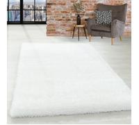 Tapis de Salon Shaggy Blanc SIMPEX - Poil souple - Fil brillant - 160 x 230 cm