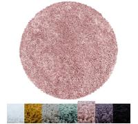 Tapis de salon Shaggy SIMPEX BERRA - Rose - 160 cm Rond Ø - Poils Super Doux