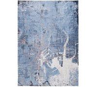 Tapis de salon tissé plat - Cities Collection - Conductive Blue - 280 x 390 cm - Style Graphique Artistique, Inspiré des Anciennes Cartes - Décoration Visuelle Moderne Bleu G