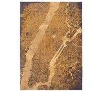 Tapis de salon tissé plat - Cities Collection - Gatsby Gold - 140 x 200 cm - Style Graphique Artistique, Inspiré des Anciennes Cartes - Décoration Visuelle Moderne Jaune G