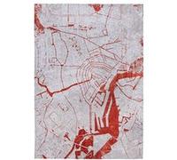 Tapis de salon tissé plat - Cities Collection - Orange Cut - 100 x 140 cm - Style Graphique Artistique, Inspiré des Anciennes Cartes - Décoration Visuelle Moderne Rouge G