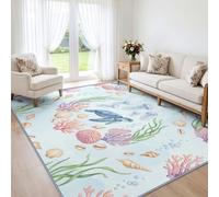 Tapis de Salon Tortue Marine Méduse 120x170cm, pour Chambre | Illustration Océan Peinte Main, Tapis de Salon Doux, Lavable en Machine, Antidérapant pour Cuisine, Facile à Nettoyer