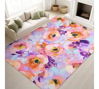 Tapis de Salon Vintage Abstrait À Poils Courts Campagne Cottage Romantique Artistique Vibrant Floral - Tapis Doux Moelleux 50 x 80 cm, Antidérapant Chambre à Coucher Moquette, Ne Perd Pas Ses Poils