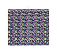 Tapis de séchage à vaisselle coloré imprimé patins à roulettes pour comptoir de cuisine pliable antidérapant à séchage rapide absorbant