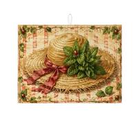 Tapis de séchage à vaisselle en forme de chapeau de paille pour comptoir de cuisine, tapis d'égouttoir à vaisselle absorbant en forme de feuille, tapis de séchage rustique vintage en microfibre pour