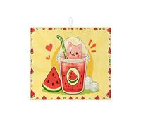 Tapis de séchage à vaisselle en microfibre pour comptoir de cuisine, motif chat mignon, tapis égouttoir absorbant pour boisson de chat mignon, tapis de séchage d'été adorable en microfibre, 40,6 x
