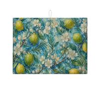 Tapis de séchage à vaisselle en microfibre rustique pour comptoir de cuisine, motif floral vert vif, 45,7 x 61 cm