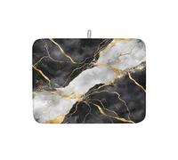 Tapis de séchage à vaisselle noir et blanc doré, texturé en marbre abstrait, tapis de séchage absorbant pour comptoirs de cuisine, éviers, égouttoir à vaisselle, grande taille 45,7 x 61 cm