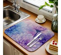 Tapis de séchage à vaisselle pour comptoir de cuisine, tapis de séchage réversible en microfibre absorbant motif plantes botaniques d'été, tapis de séchage réversible, 45,7 x 61 cm
