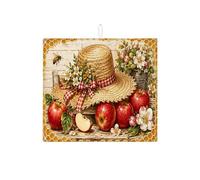Tapis de séchage à vaisselle rustique pour comptoir de cuisine, tapis de vaisselle absorbant style chapeau de paille vintage, tapis de séchage en microfibre pour café 40,6 x 45,7 cm