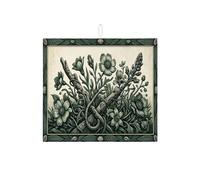 Tapis de séchage à vaisselle vert floral pour comptoir de cuisine, tapis d'égouttoir à vaisselle rustique botanique absorbant en microfibre pour café 40,6 x 45,7 cm